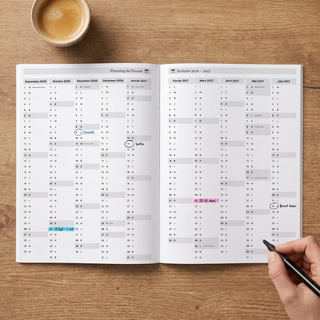 Vue annuelle de l’agenda de bord enseignant